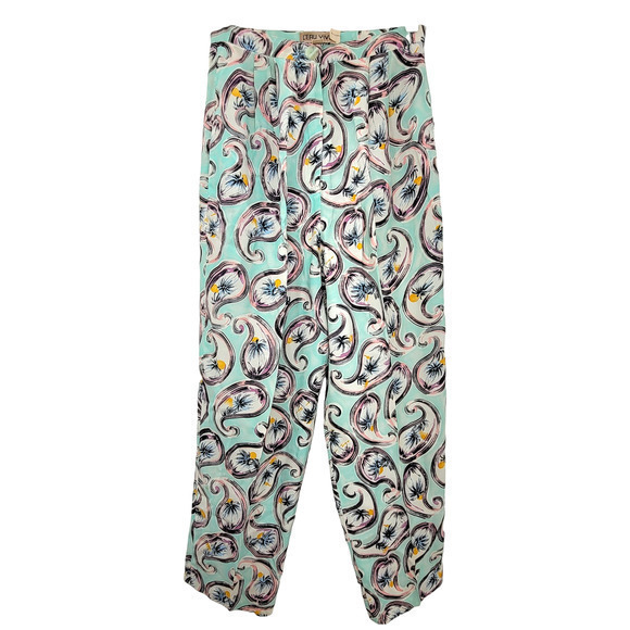 L'eau Vive Pink Paisley Pleated Front Vintage Petal Pusher Pants - Picture 3 of 15
